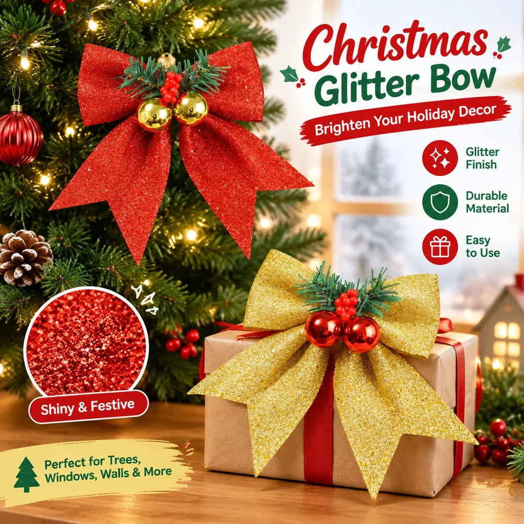 Christmas Bow DIY Decor Gold Red Glitter For Xmas Tree Classroom Window Wall Decoration Supplies HIP