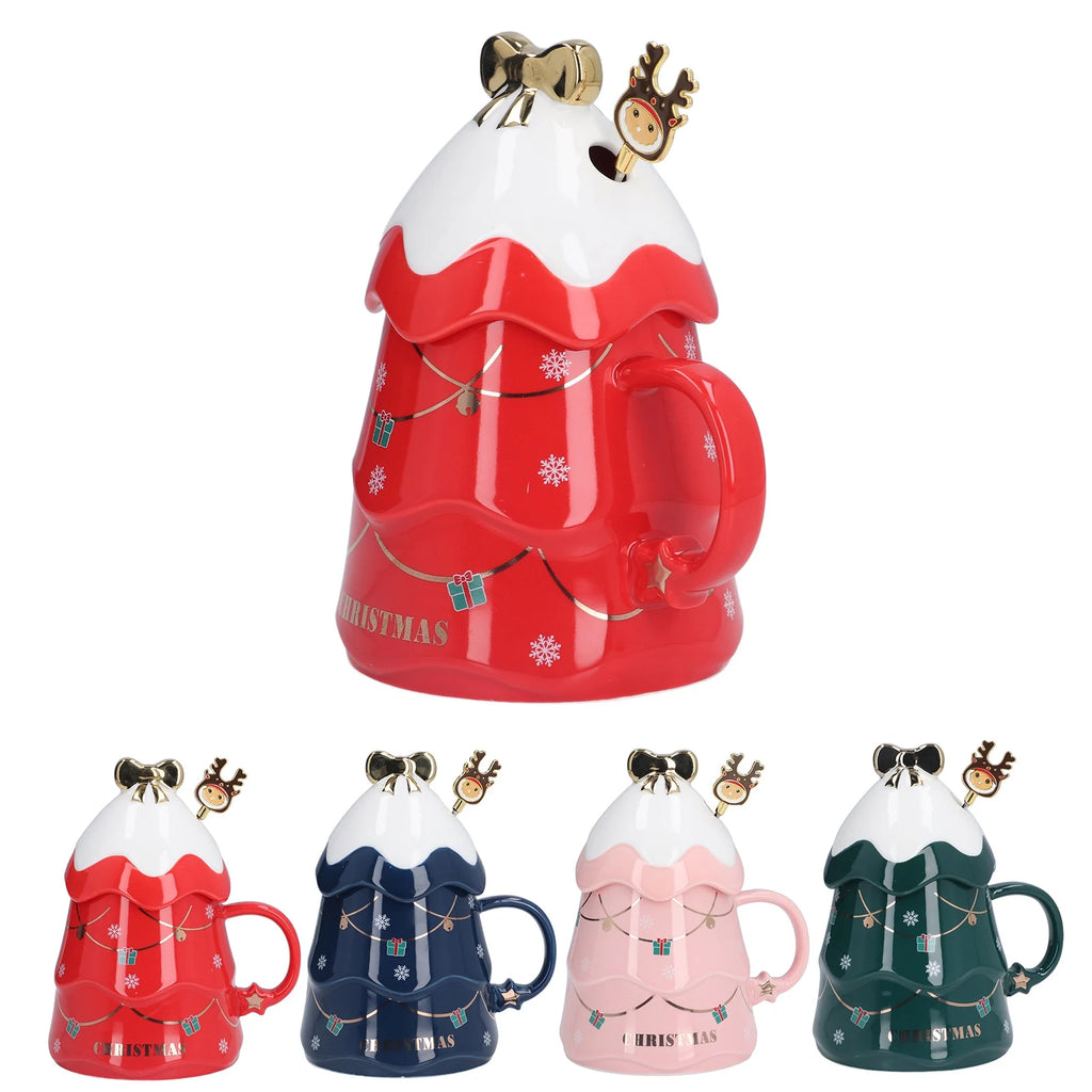 500ml Large Capacity Christmas Cup Ceramic Tea Milk Cup Coffee Mug with Lid Spoon for Home Holiday Gifts Ceramic Cup Coffee Cup HIP