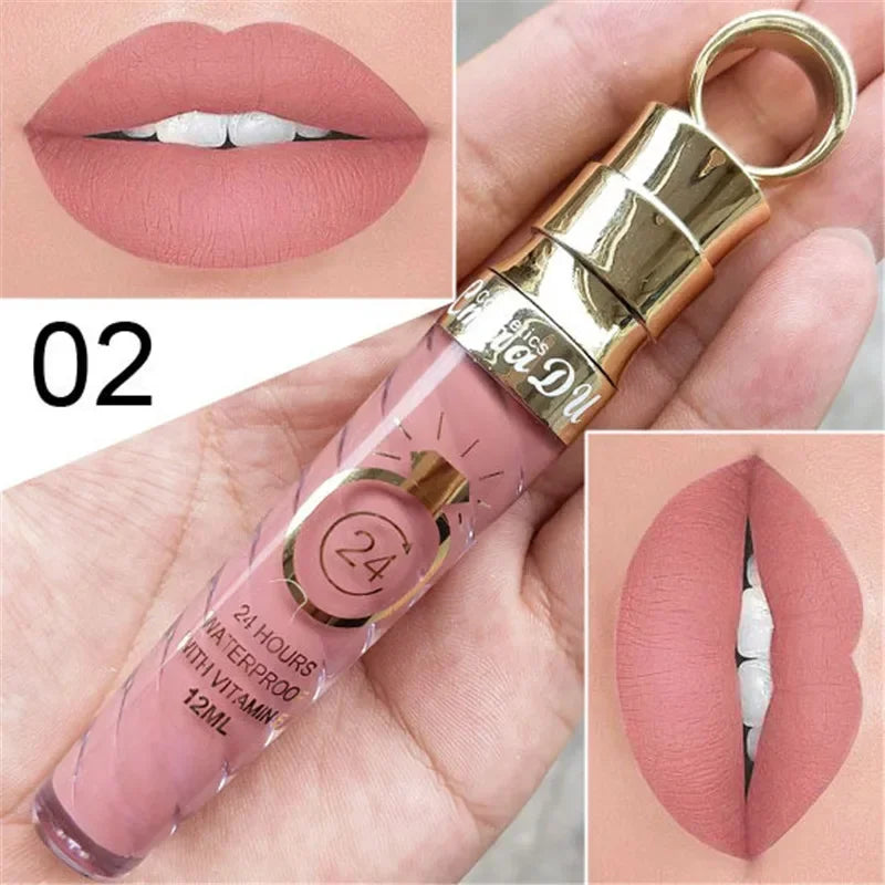 20 Colors Lipstick Waterproof Long Lasting Matte+Shimmer Mental Beauty Lip Gloss Nude Glitter Lip Gloss Beauty Sexy Lip Tint HIP