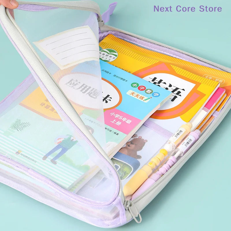 A4 Mesh Zipper Stationery Organizer Bag – 3-Layer Storage Stationery Organizer Bag HIP