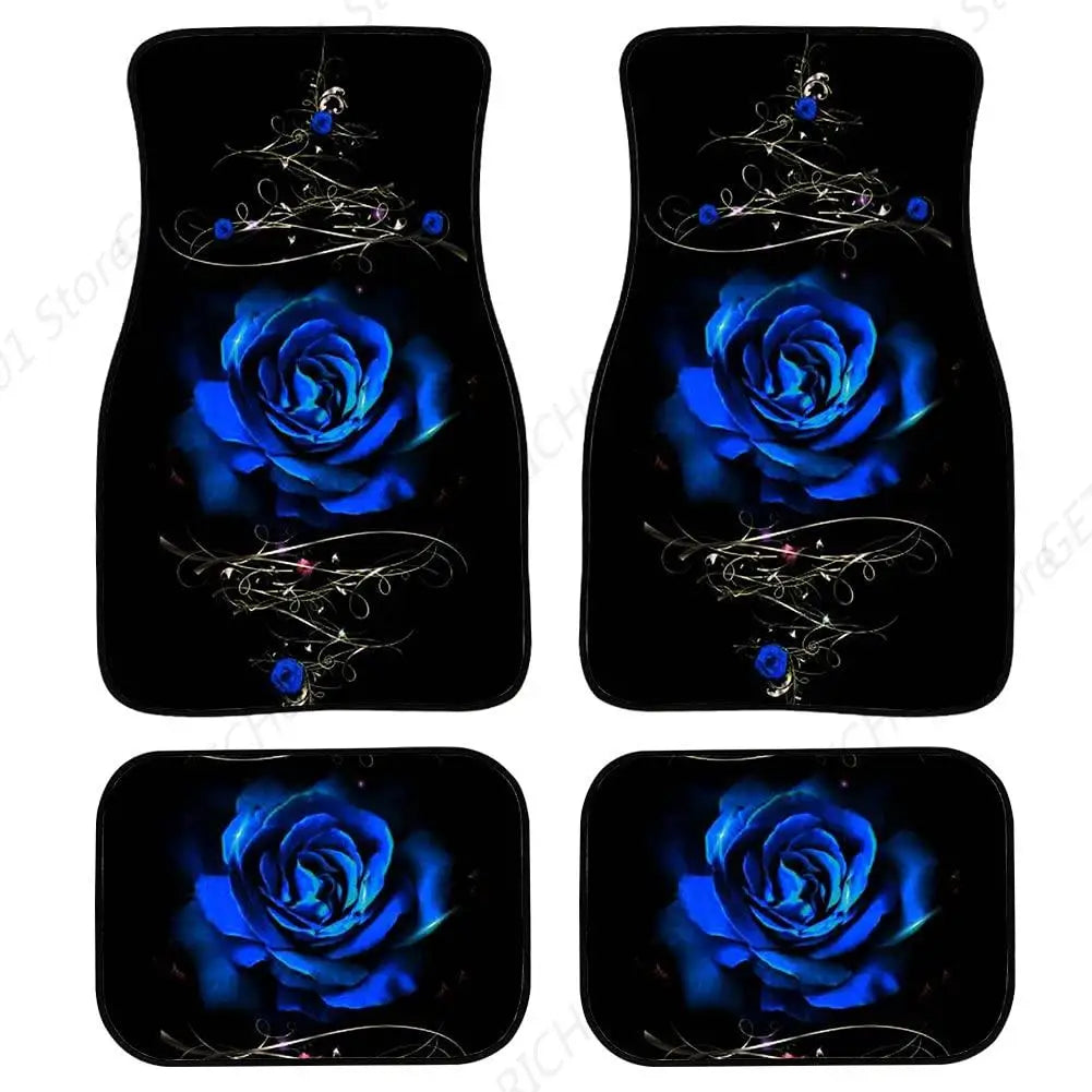 Red Rose Print Car Floor Mats – 4-Piece Rubber Anti-Slip Set Car Floor Mats HIP 2 one size