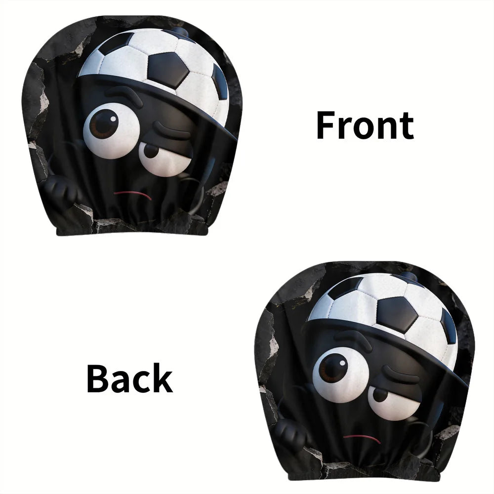2-Pack Soccer Cartoon Car Headrest Covers | Easy Install & Wash Car Headrest Covers HIP WHITE