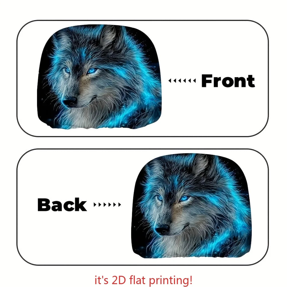 2-Pack Blue Wolf Print Car Headrest Covers – Universal Fit Car Headrest Covers HIP