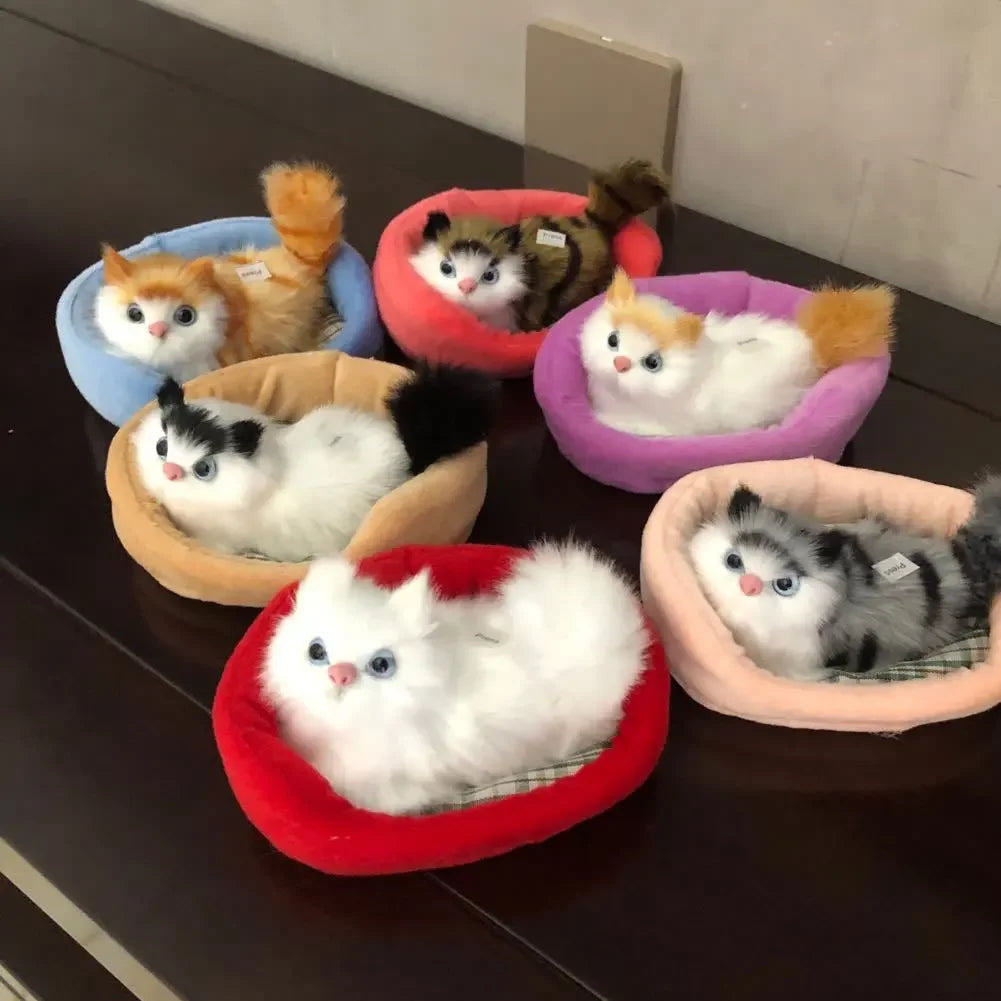 Lovely Simulation Animal Doll Plush Sleeping Cats Toy with Sound Kids Ornament Decoration Birthday Gift For Children HIP
