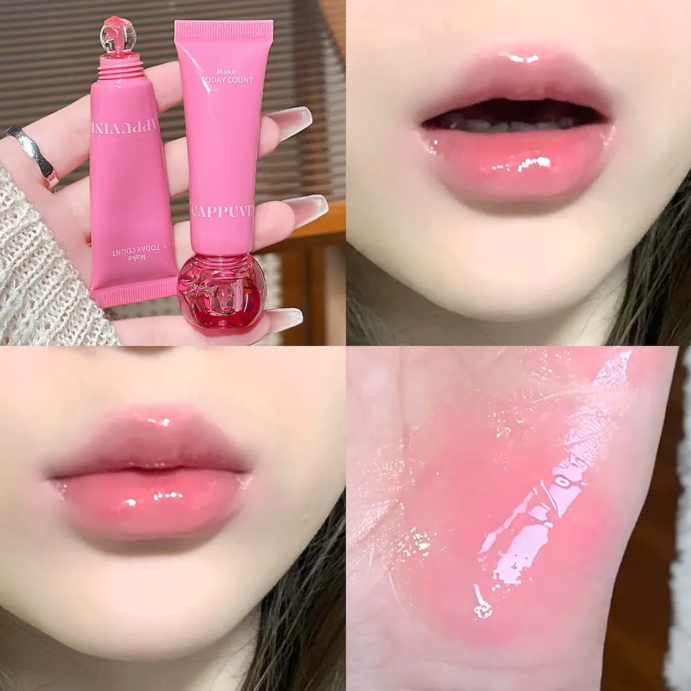 Fruit Essence Hydrating Lip Gloss Korean Clear Water Glow Lip Tint Juicy Jelly Shine Glaze Non-Sticky Lightweight Lip Oil Makeup HIP 02