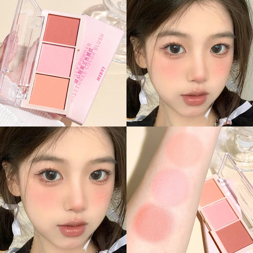 HISYI Three-Color Matte Blush – Natural Long-Lasting Finish Matte Blush Palette HIP