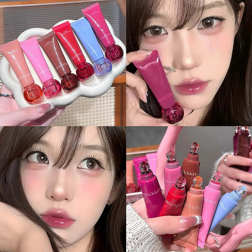 Fruit Essence Hydrating Lip Gloss Korean Clear Water Glow Lip Tint Juicy Jelly Shine Glaze Non-Sticky Lightweight Lip Oil Makeup HIP