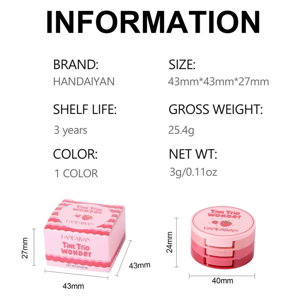 Handaiyan 3-in-1 Matte Blush Palette – Lips, Cheeks & Eyes Cream Blush Palette HIP