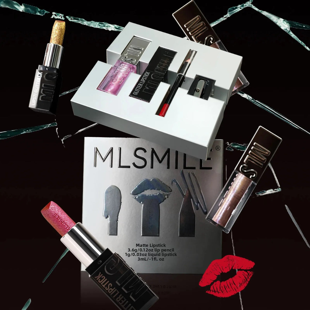 MLSMILE Diamond Lip Gloss, Matte Liner & Lipstick Kit Lip Makeup Kit HIP