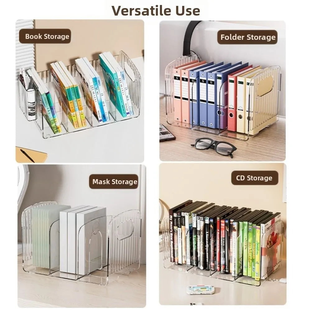 Clear Acrylic Book Stand – Multi-Compartment Desk Organizer Acrylic Desk Organizer HIP