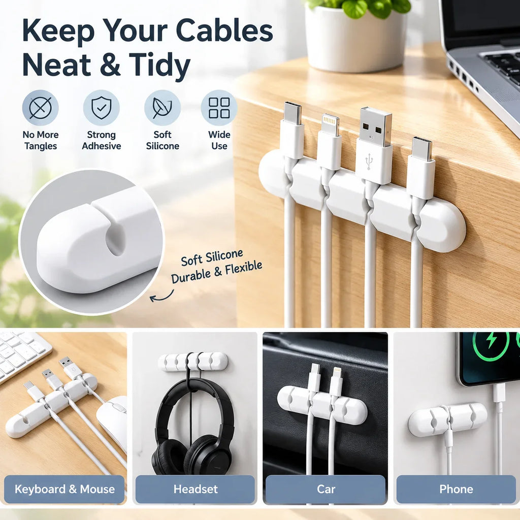 Self Adhesive Wire Management Clips Silicone Cable Cord Organizer USB Cable Winder for Mouse Keyboard Headset Car Phone HIP