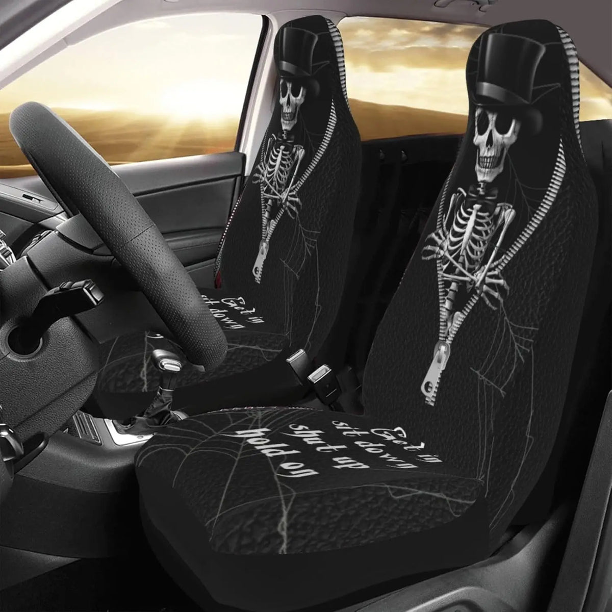 Skull Print Car Seat Covers 2-Piece Universal Fit | HIP Car Seat Covers HIP