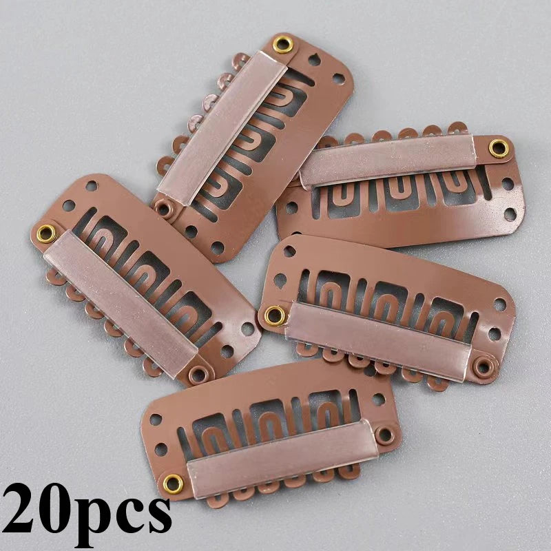 20PCS Clip In Hair Extension Wig Clips For Human Hair Bangs Snap Hair Clips For Extensions Metal Comb For Closure HIP light brown
