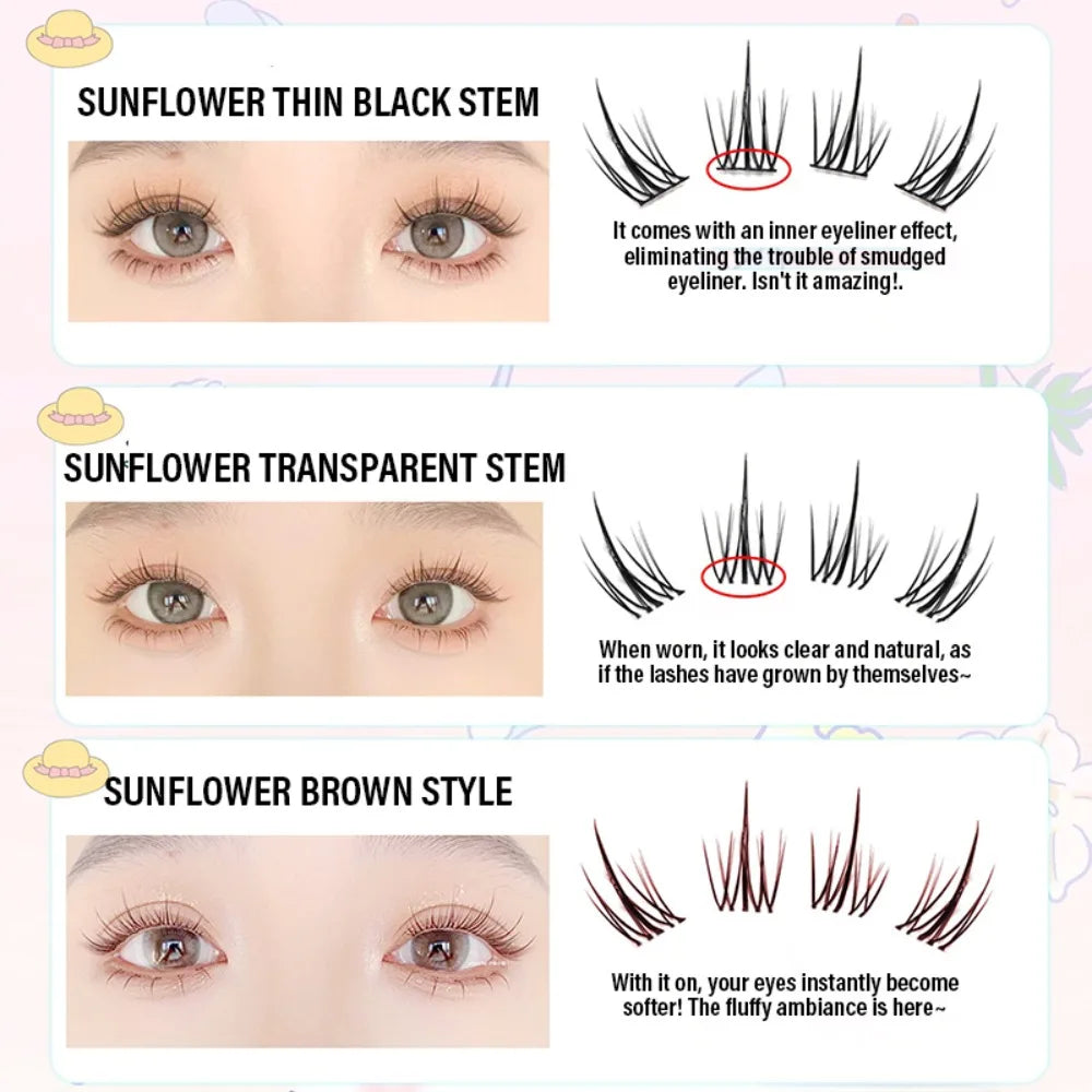 Large Capacity Segmented Lashes Transparent Black Band Sunflower False Eyelashes Natural Soft Fairy Style for Effortless Volume HIP