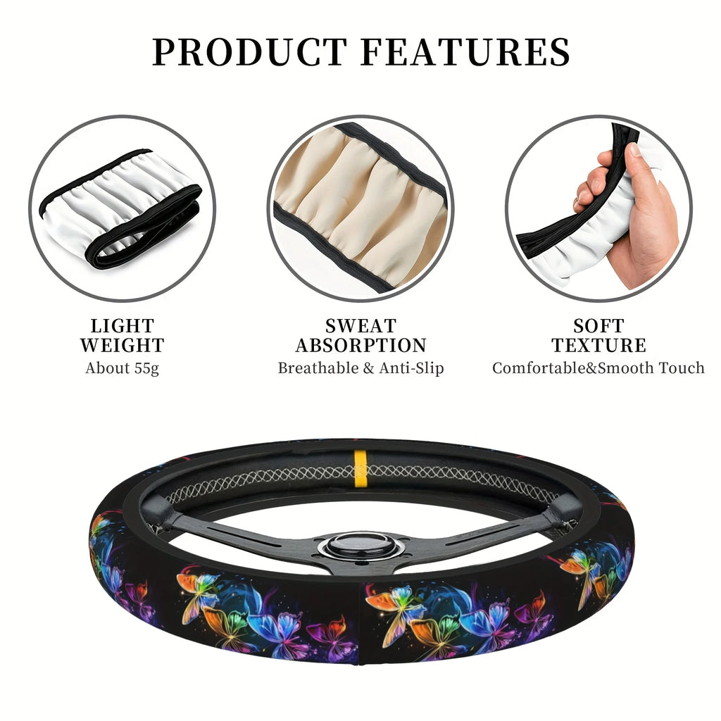 Butterfly Floral Steering Wheel Cover – Non-Slip Universal Fit Steering Wheel Cover HIP