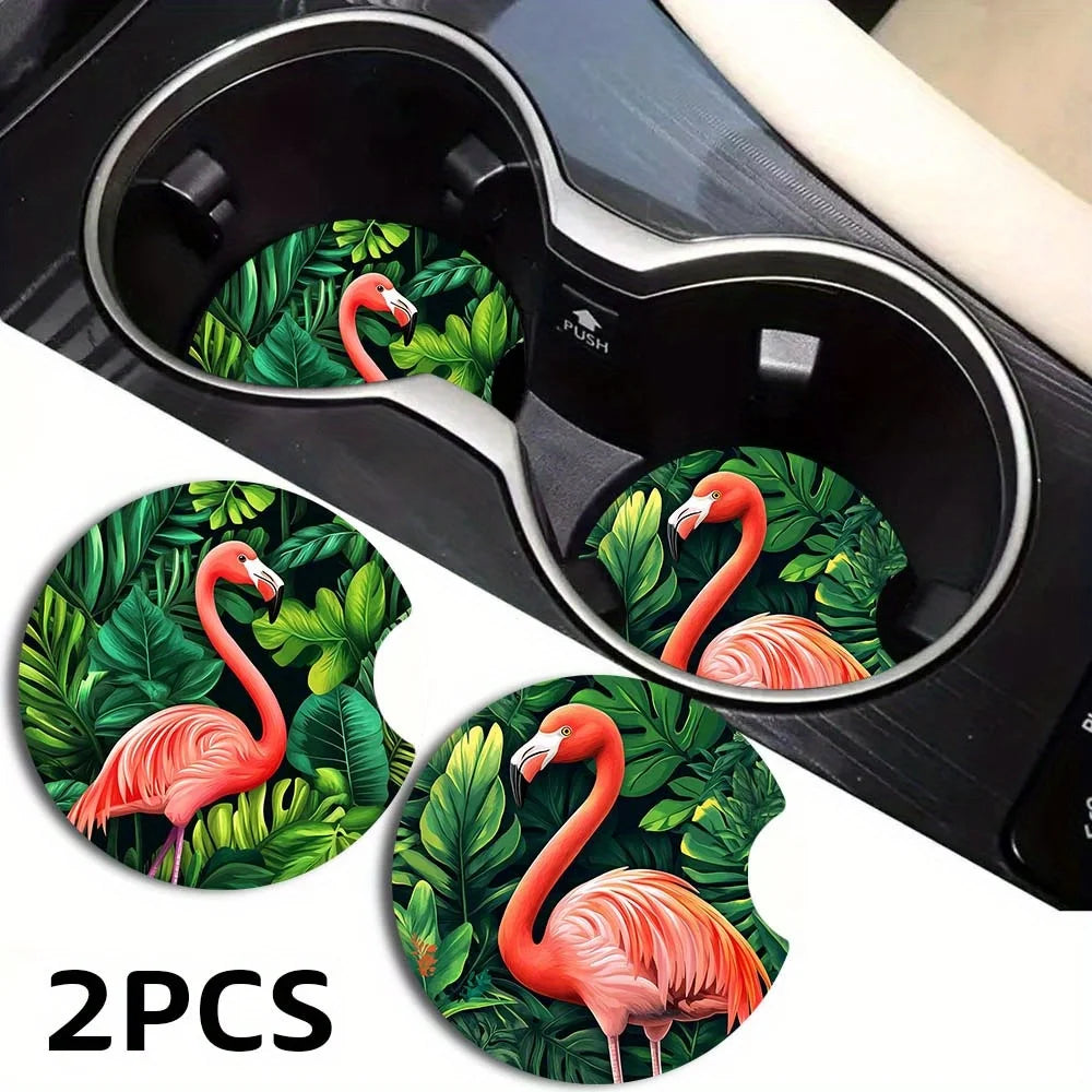 Tropical Flamingo Car Cup Holder Coasters – Set of 2 Car Cup Coasters HIP