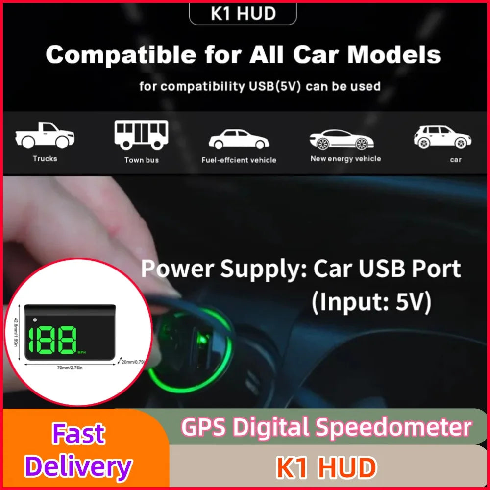K1 Car GPS Digital Speedometer HUD Head-up Display Universal Speed Windshield Projector Plug&Play Auto Electronic Devices HIP