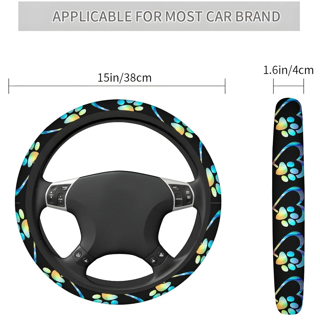 Rainbow Heart & Paw Print Steering Wheel Cover – Washable Steering Wheel Cover HIP