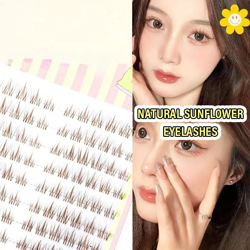 Large Capacity Segmented Lashes Transparent Black Band Sunflower False Eyelashes Natural Soft Fairy Style for Effortless Volume HIP 09