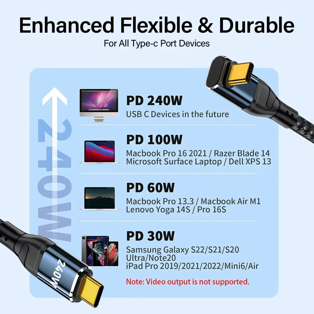 240W USB-C Fast Charging Cable PD3.1 Braided – 2m & 3m USB-C Charging Cable HIP
