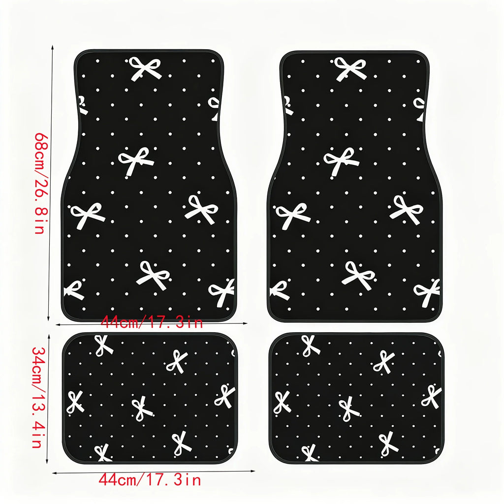 Set of 4 White Polka Dot Car Floor Mats with Bow | Non-Slip Car Floor Mats HIP