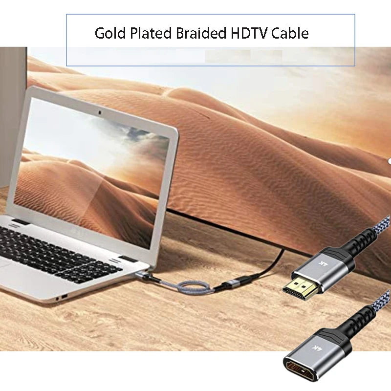 HDMI Male to Female Adapter Cable 4K Gold Plated Braided HDMI Adapter Cable HIP