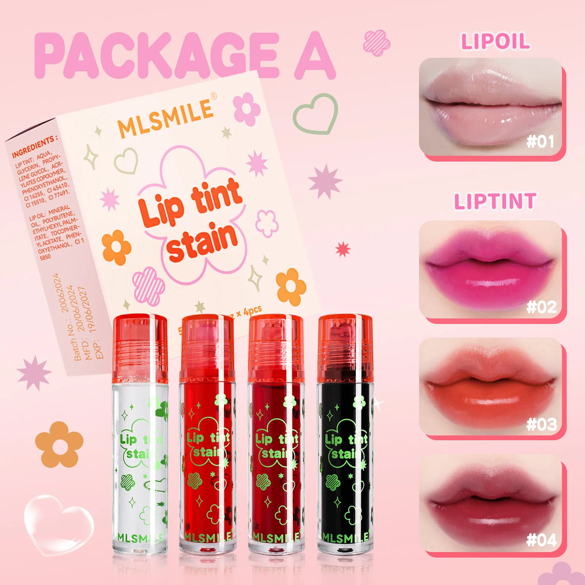 MLSMILE Roll-On Matte Lip Tint – Waterproof & Long-Lasting Roll-On Lip Tint Set HIP A