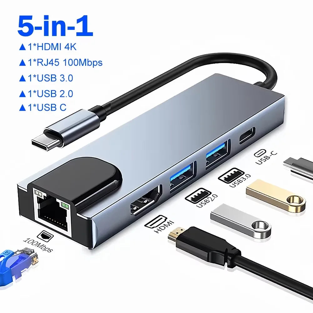 KEBIDUMEI 8-in-1 USB-C Hub – 4K HDMI, RJ45 & PD 100W USB-C Docking Station HIP 5-in-1