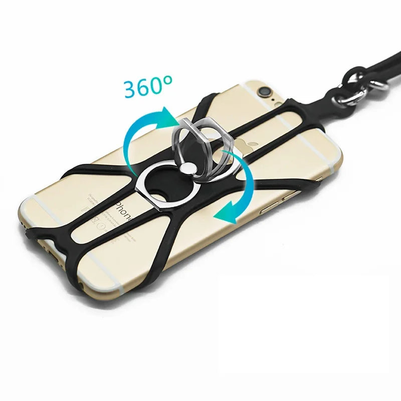 Silicone Phone Neck Strap & 360° Rotatable Ring Stand Phone Neck Lanyard HIP