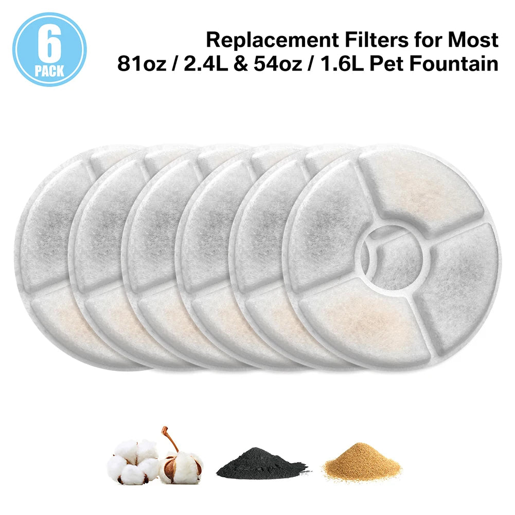 Pack of 8/12 Pet Water Fountain Filters Cat Dog Replacement Activated Carbon Filter Multiple Filtration Fit for 1.6L/2L/2.4L/3L HIP 6pcs A