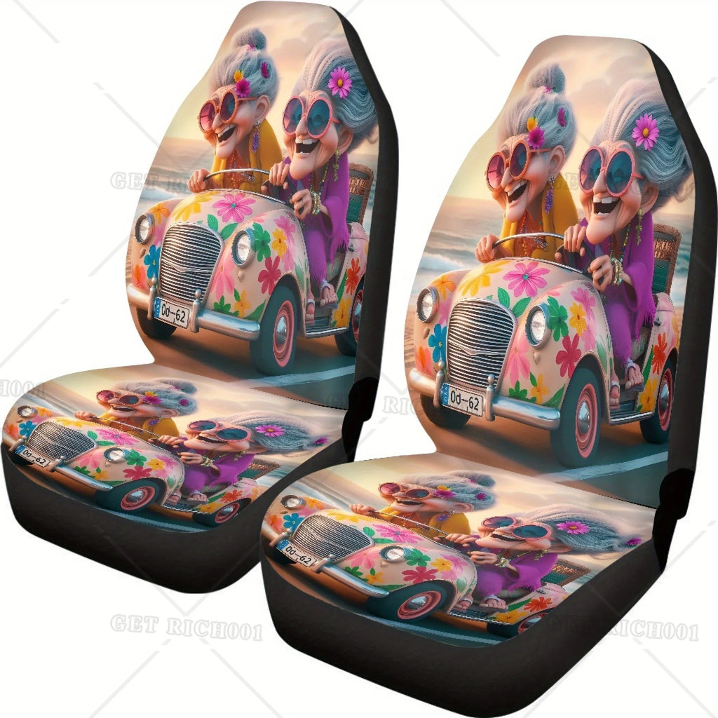 Funny Grandma Flower Car Seat Covers – Universal Front Protectors Car Seat Covers HIP