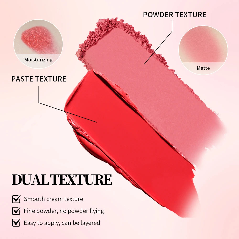 Creme & Powder Blush Duo Long Wearing Matte & Dewy Finish High Pigment Pink Candy Peach Blush Palette Vibrant Orange Red Blush HIP