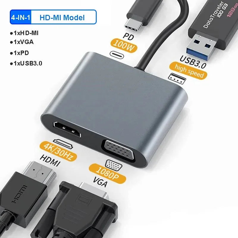 4-in-1 USB-C Docking Station | Dual HDMI 4K, PD 100W, USB 3.0 USB-C Docking Station HIP 4-in-1 4K 30Hz
