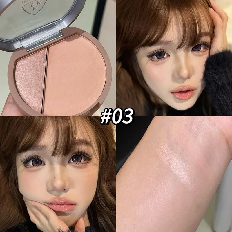 Punk Purple Brown Blush Highlighter Palette Two-color Eyeshadow Brighten Face Contour Waterproof Sweat-proof Rouge Powder Makeup HIP 03