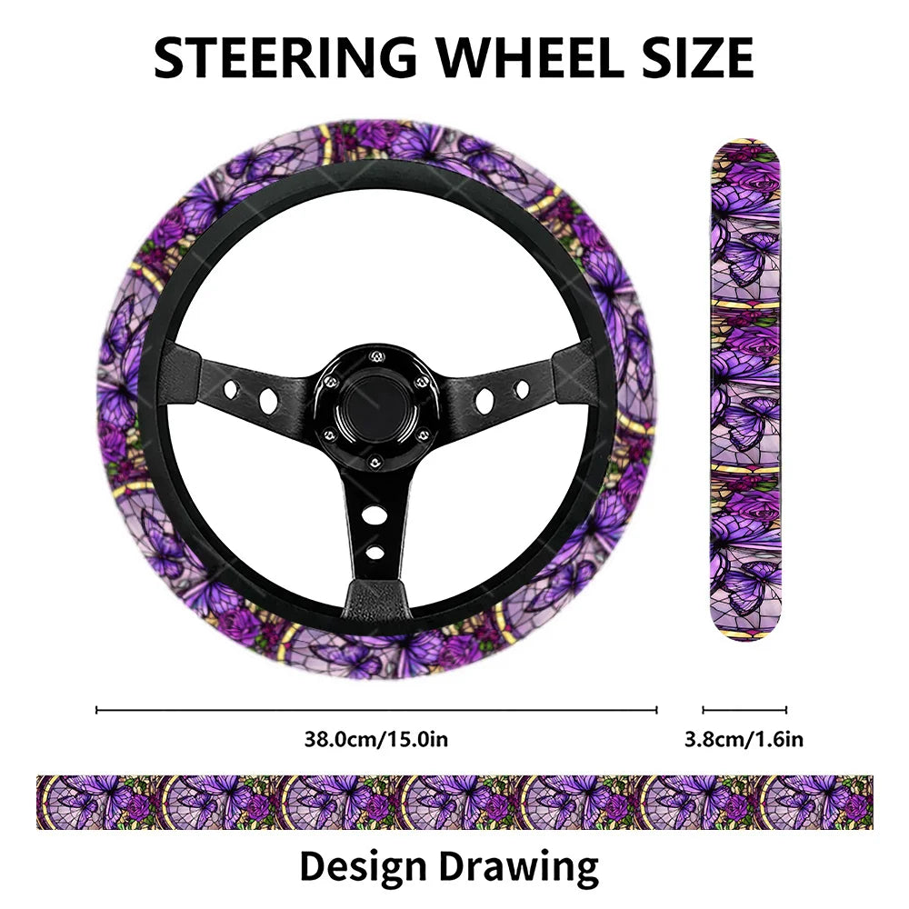 Purple Butterfly & Rose Steering Wheel Cover – Cars, SUVs Steering Wheel Cover HIP