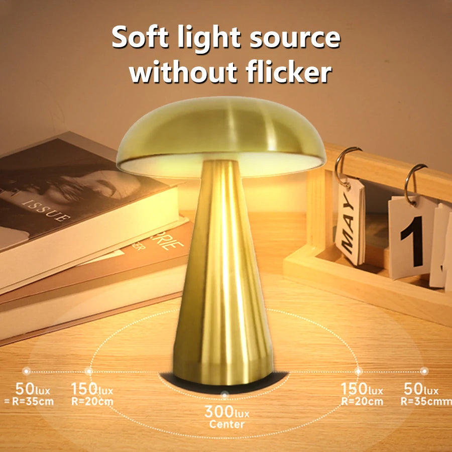 Retro Mushroom Table Lamp Touch Sensor LED Night Light Rechargeable Reading Lamp For Coffee Bar Restaurant Office Bedroom Decor HIP