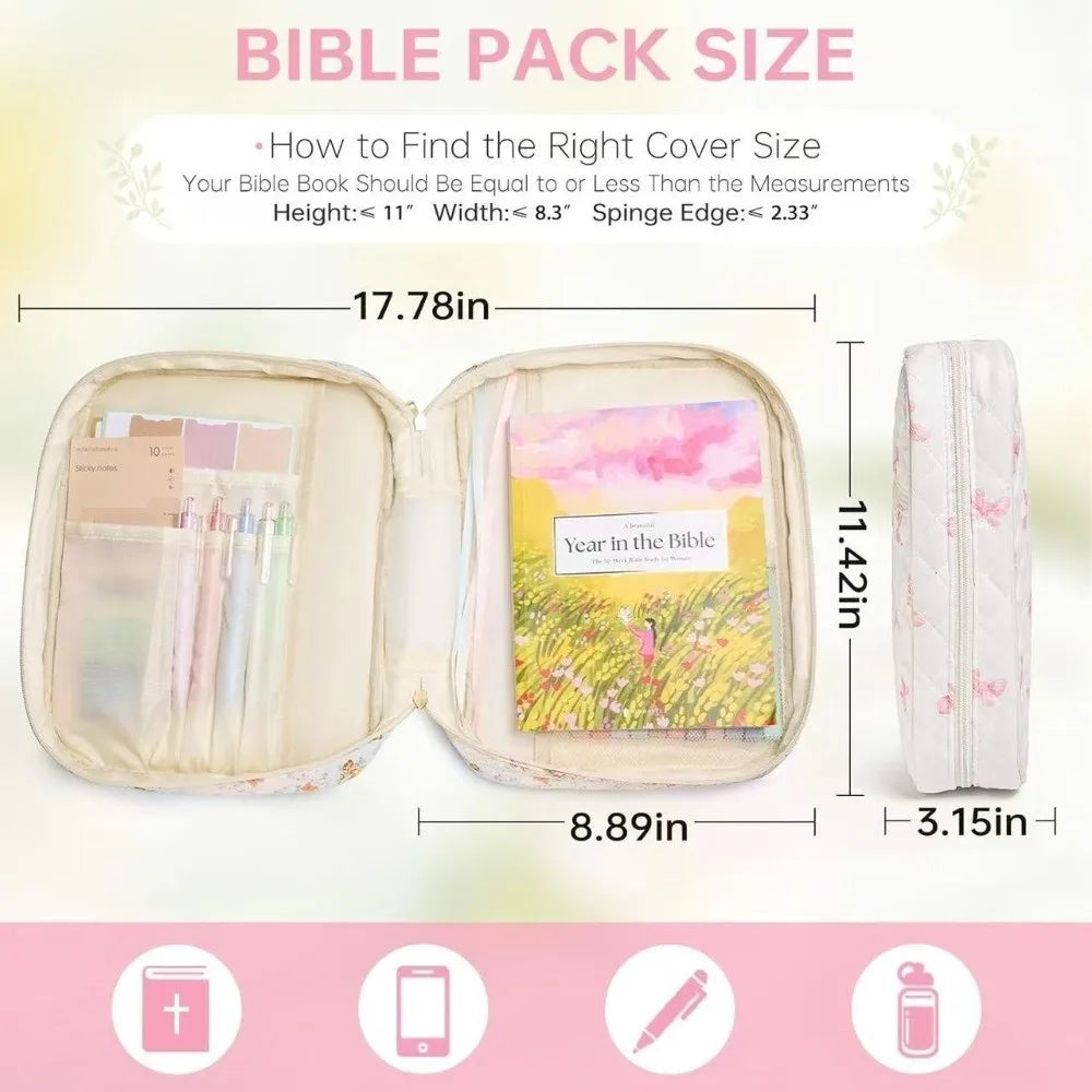 Floral Bible Cover Bag – Zipper Pocket, Handle, 100% Cotton Bible Cover Bag HIP