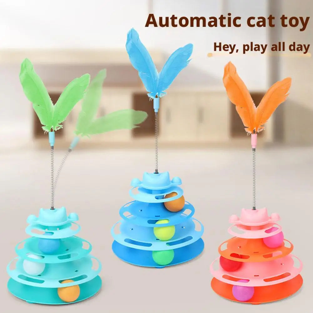 Three-layer Rotating Tower with Ball Pattern Feather Cat Toy Indoor Cat Interactive Fun&Christmas New Year Pet Toys HIP