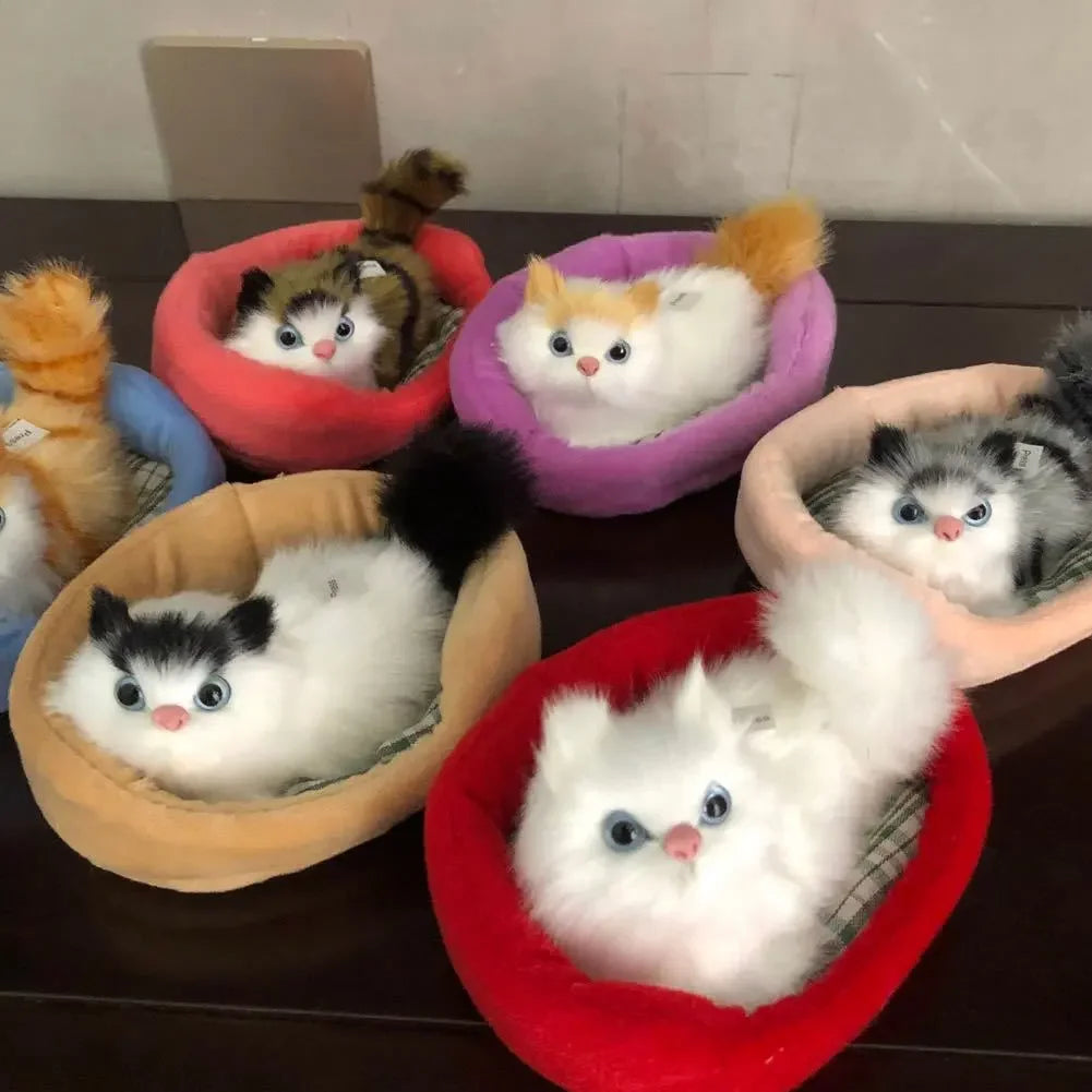 Lovely Simulation Animal Doll Plush Sleeping Cats Toy with Sound Kids Ornament Decoration Birthday Gift For Children HIP