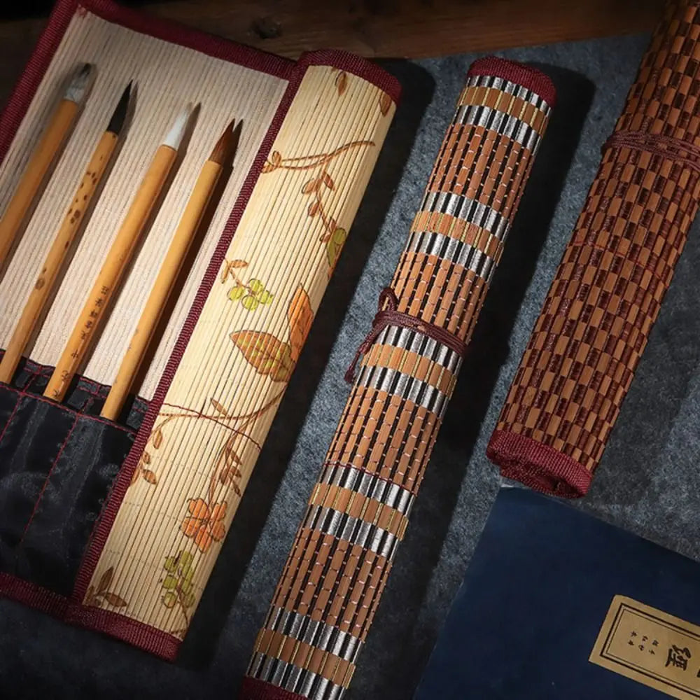 Bamboo Roll-Up Brush Holder – Calligraphy & Art Pen Case Brush Roll Organizer HIP