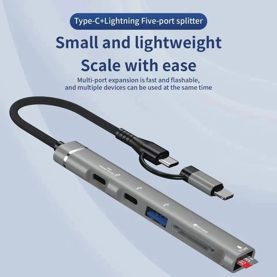 5-in-1 USB-C Hub with Lightning Port & SD/TF Card Reader USB-C Multiport Hub HIP