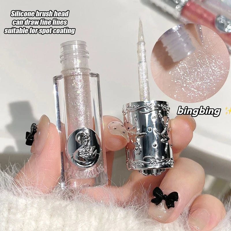 Silicone Brush Liquid Eyeshadow Pearlescent Shimmer Long Lasting Monochrome Pearly Fine Sparkling Sequins Eye Shadow Highlighter HIP