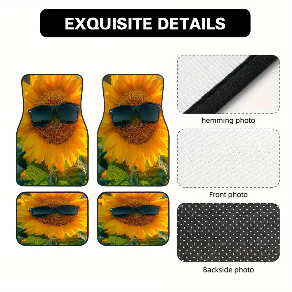 Set of 4 Sunflower Glasses Car Floor Mats for SUVs & Crossovers Car Floor Mats HIP black