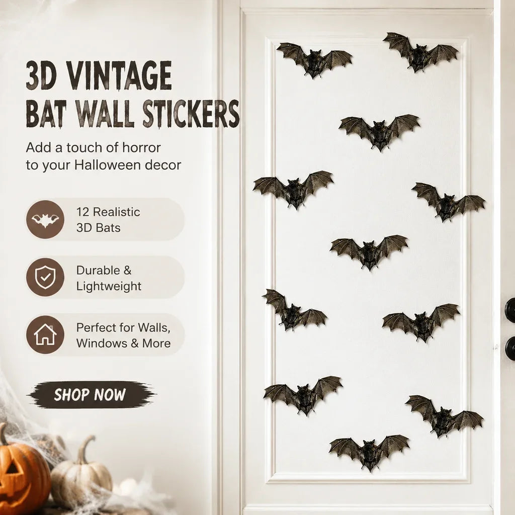 Realistic Horror Halloween Home Window Wall Indoor Party DIY Decor Halloween Bat Decals 12Pcs 3D Vintage Bat Wall Stickers HIP