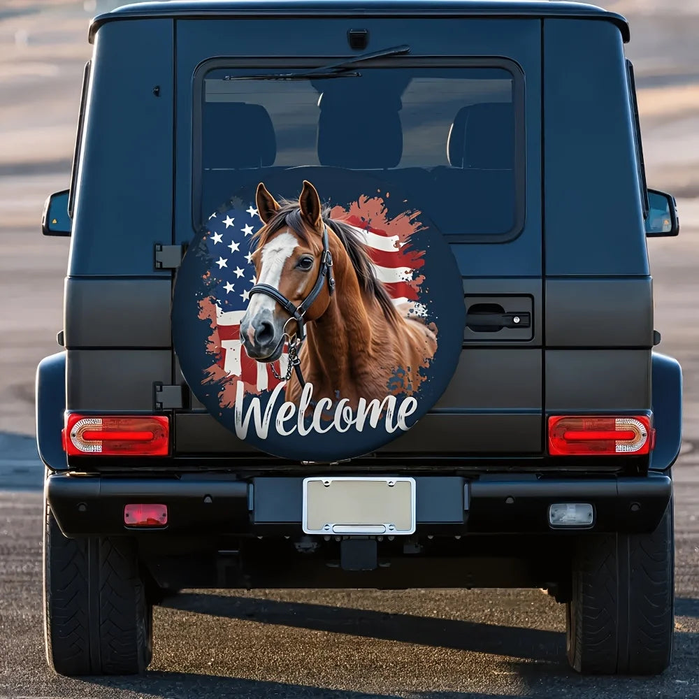 Horse Print Polyester Spare Tire Cover Bag – Outdoor Use Spare Tire Cover HIP