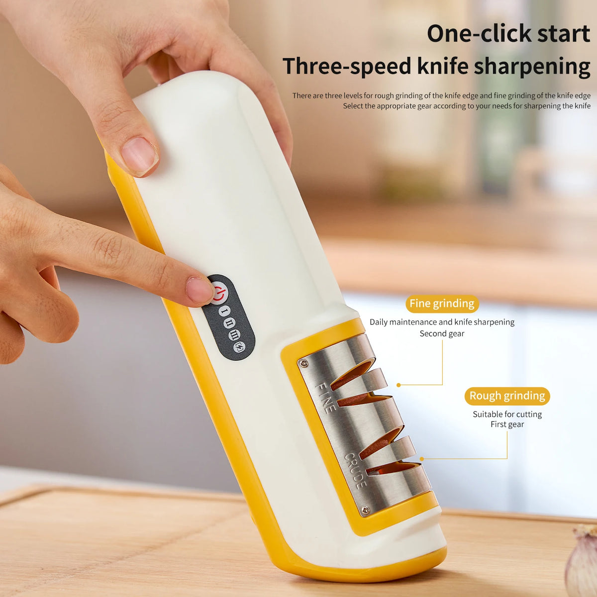 3-Gear Electric Knife Sharpener – USB Rechargeable, Auto Electric Knife Sharpener HIP