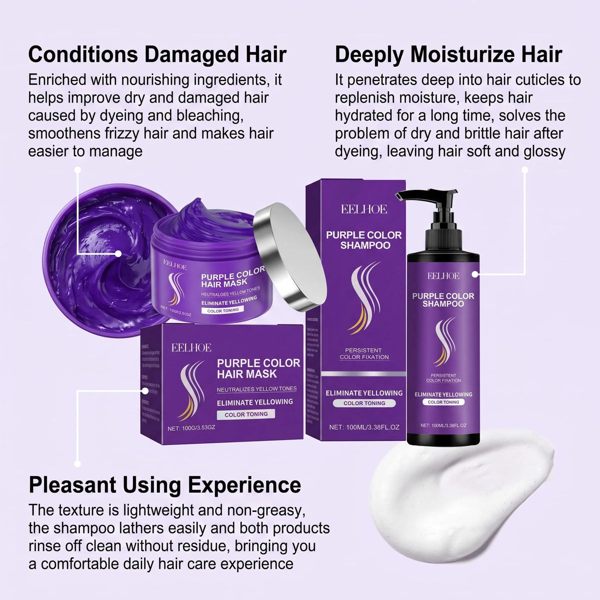 Purple Shampoo & Keratin Hair Mask Set – Color Safe Care Hair Care Bundle HIP