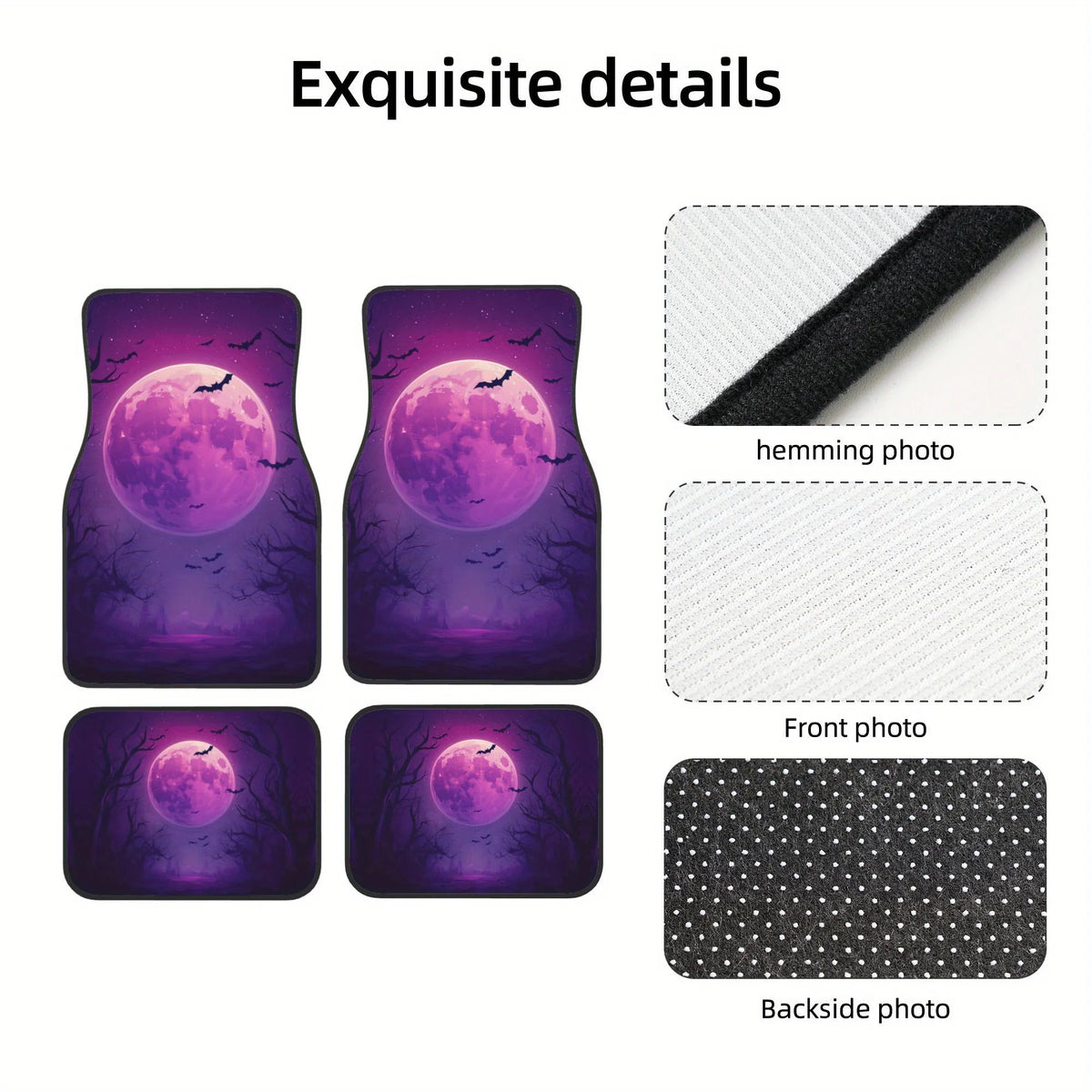 Purple Moon & Bats Car Floor Mats Set of 4 | Cars Trucks SUVs Car Floor Mats HIP