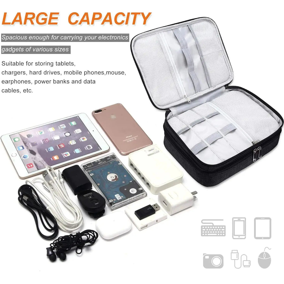 Waterproof Travel Cable Organizer Bag | USB & Tech Pouch Cable Organizer Bag HIP