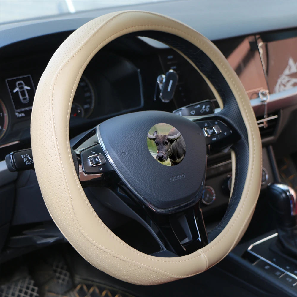Genuine Leather Steering Wheel Cover – Non-Slip, Universal Fit Steering Wheel Cover HIP
